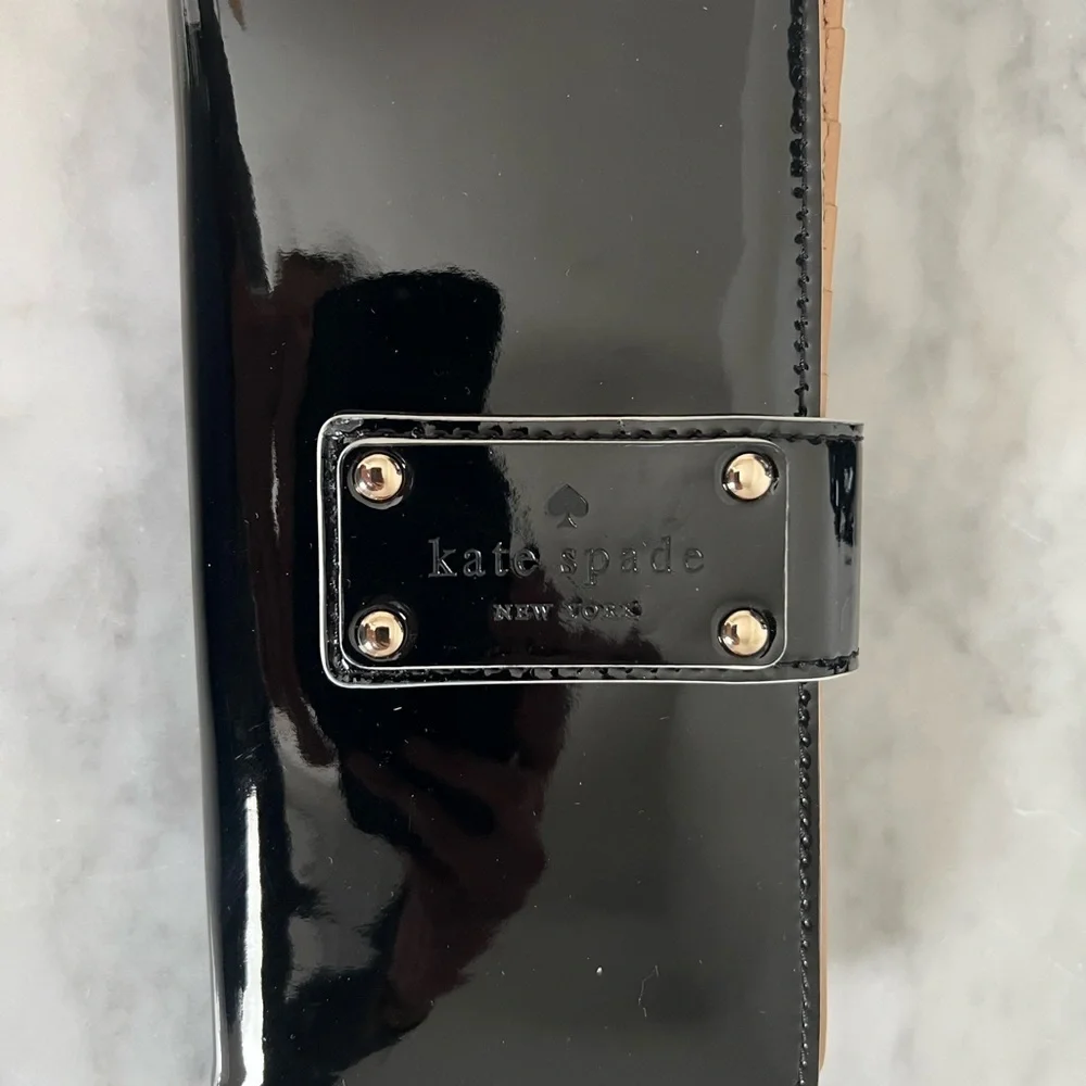 NWT Kate Spade Pasadena Black Patent Stacy Envelope Wallet